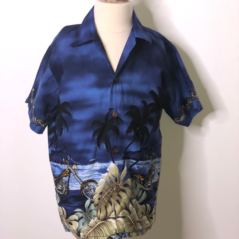 Pacific legend boys blue Hawaiian motorcycle top